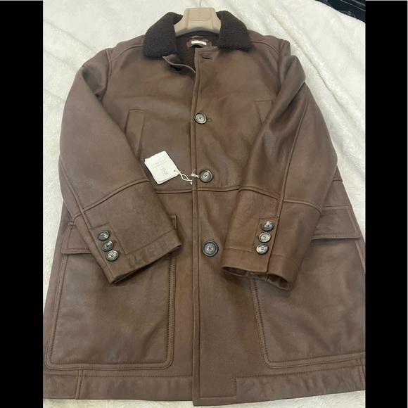 Brunello Cucinelli Mens Shearling Leather Brown Jacket Sz M - Picture 4 of 12